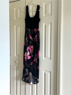 White House Black Market Black Maxi Dress with Pink Floral Print